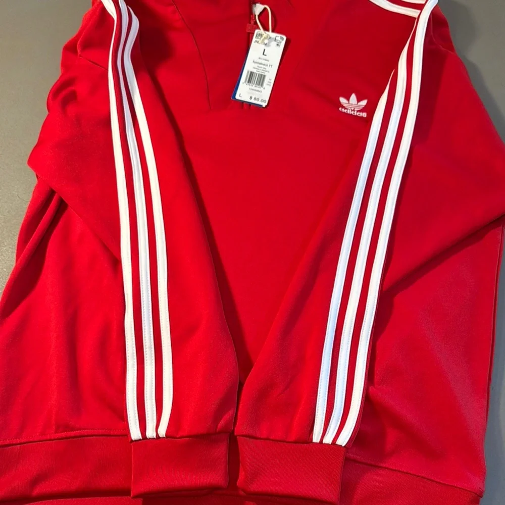 Adidas Red 1/4 Zip Up Sweatshirt Jacket with Signature Stripes Size L NWT